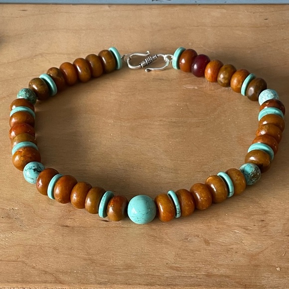 Burmese Jade and Tibetan Turquoise Necklace - Picture 2 of 7